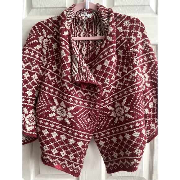 CABI Red Nordic Fair Isle Wool Blend Cropped Cardigan Shrug - Picture 4 of 16